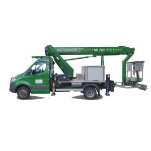 Ruthmann Steiger TBR 260 HV5 Hybrid grün auf MB Fahrgestell Seitenansicht