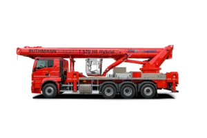 RUTHMANN STEIGER T 570 HF Hybrid LKW-Arbeitsbühne in rot mit blueimpact Schriftzug